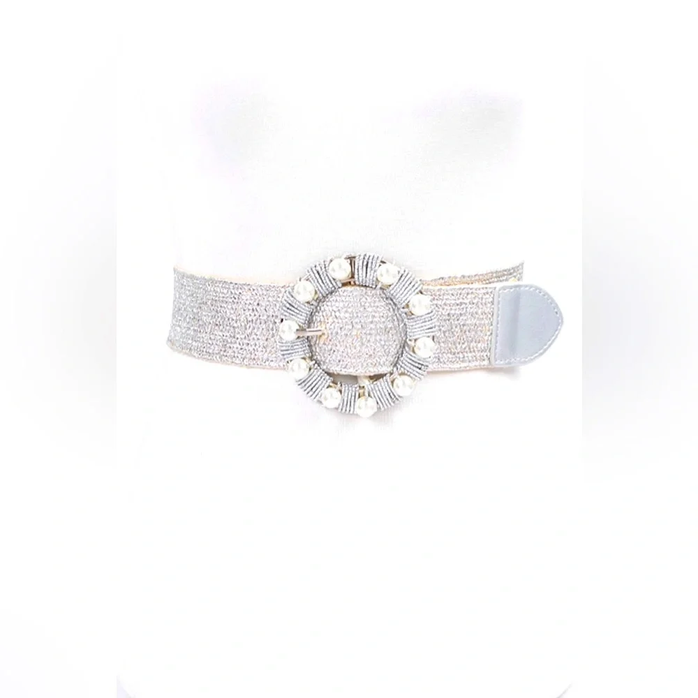 Gold or Silver Metallic Straw Statement Belt